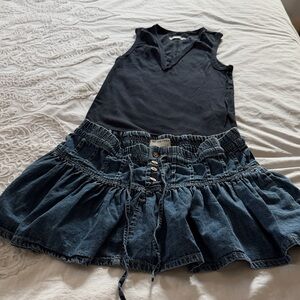 We The Free Black Tank  and Blue Denim Skirt